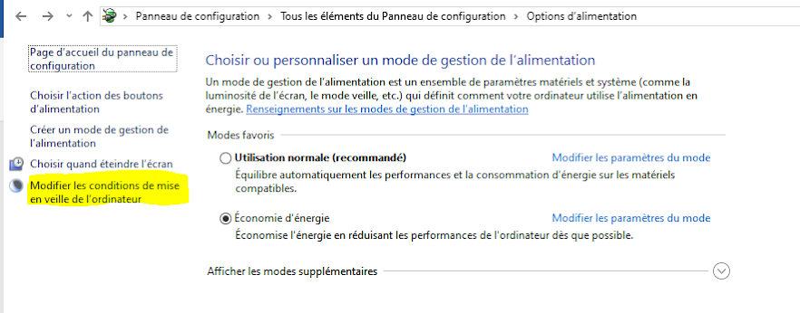 modifier-mise-veille-condition